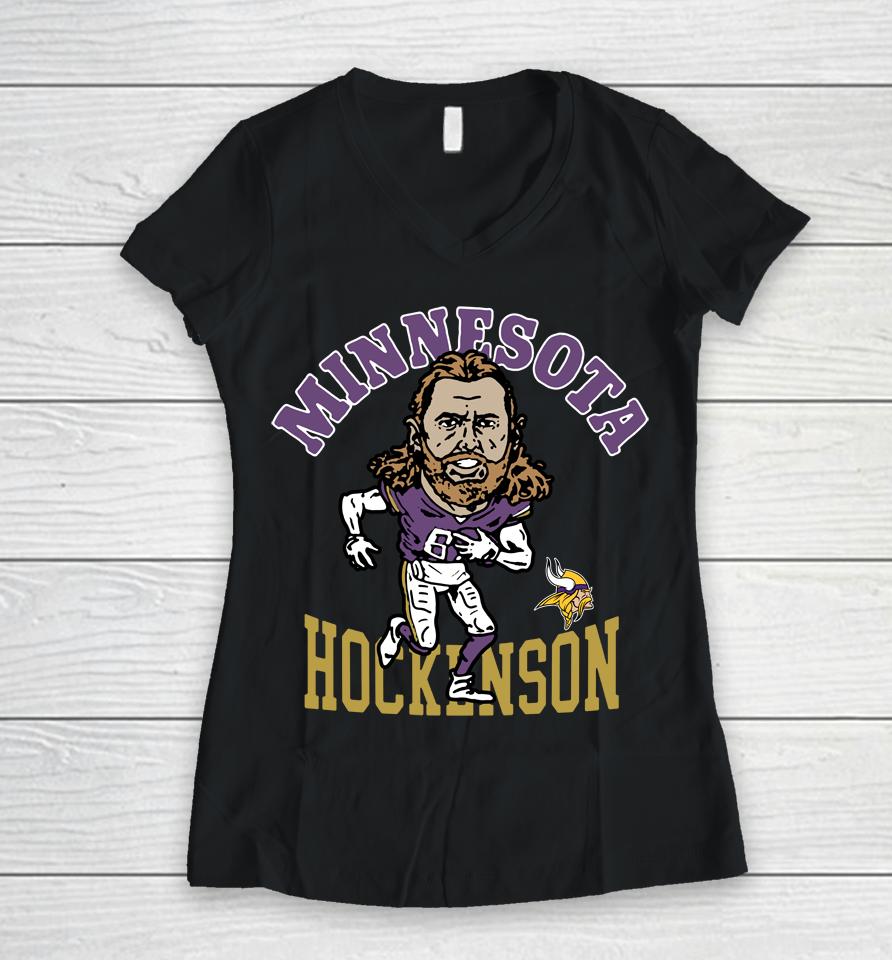 Homage Minnesota Vikings Tj Hockenson Women V-Neck T-Shirt