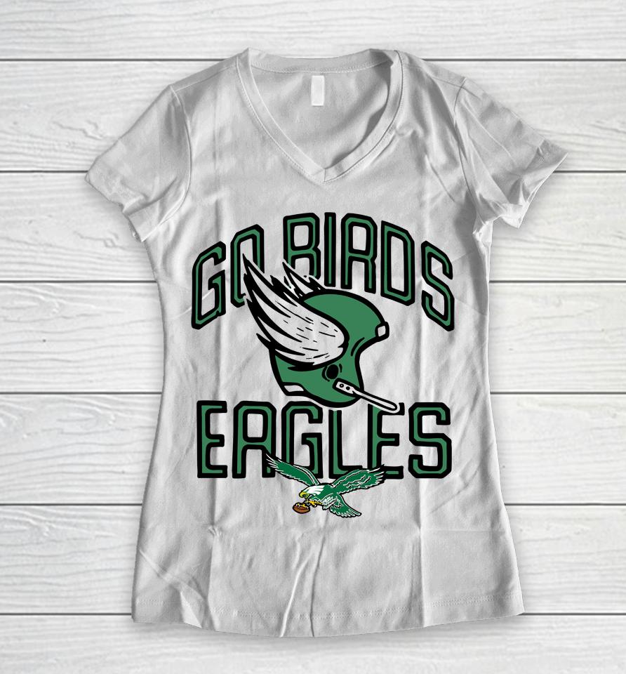Homage Nfl Philadelphia Eagles Go Birds Hetmet Logo Women V-Neck T-Shirt