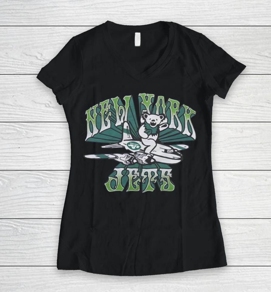 Homage Nfl X Grateful Dead X Newyork Jets Women V-Neck T-Shirt