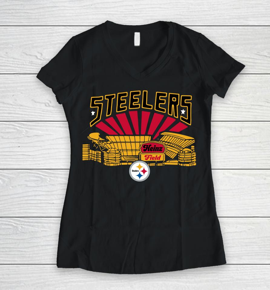 Homage Pittsburgh Steelers Heinz Field Women V-Neck T-Shirt