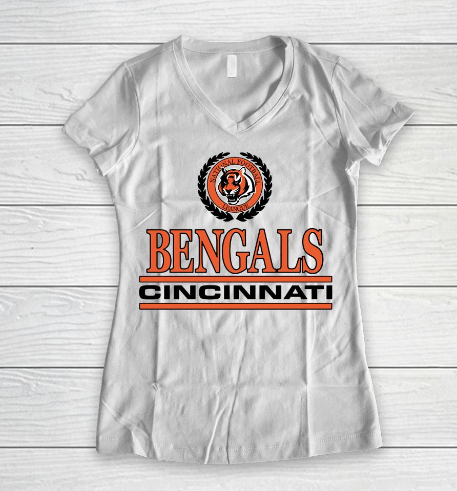 Homage Shop Cincinnati Bengals Crest Women V-Neck T-Shirt
