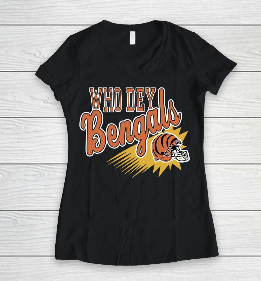 Homage Who Dey Cincinnati Bengals Helmet Women V-Neck T-Shirt