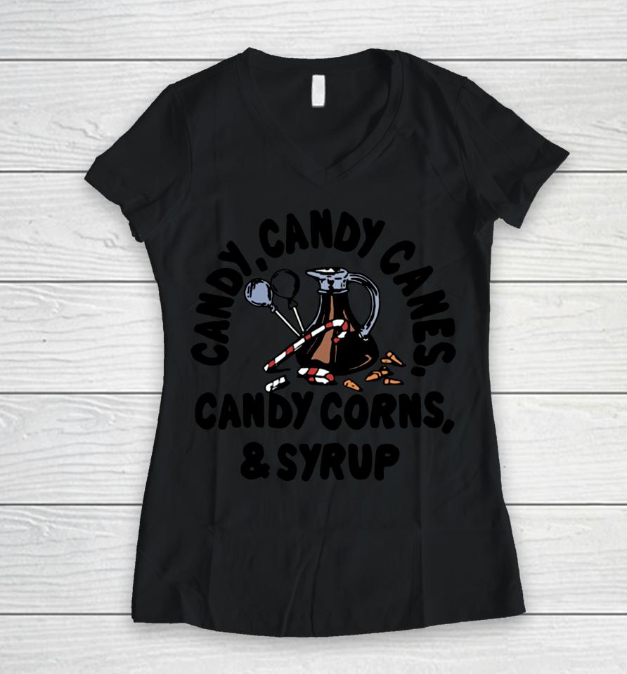 Homage Youth Candy Candy Canes Candy Corns And Syrup Women V-Neck T-Shirt