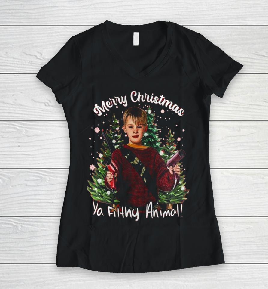 Home Alone Merry Christmas Ya Filthy Animal Women V-Neck T-Shirt
