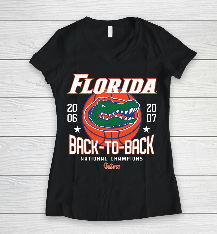 Homefield Florida Gators Back To Back Basketball Champs Women V-Neck T-Shirt
