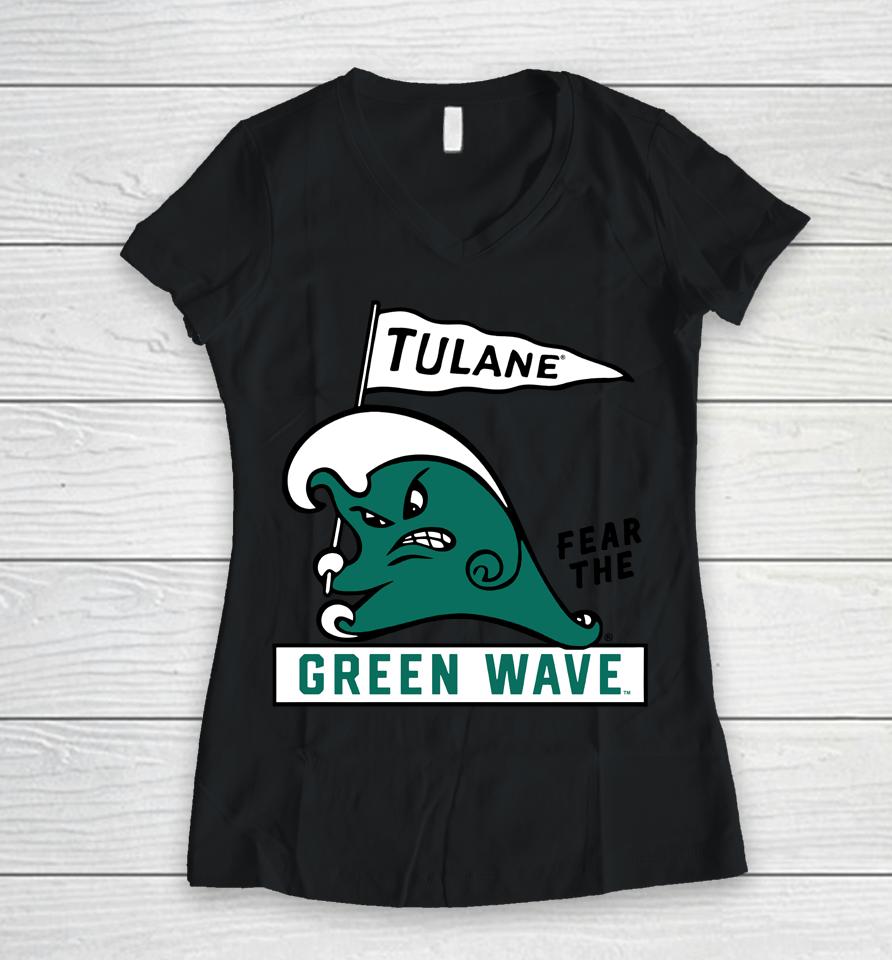 Homefieldapparel Retro Tulane Green Wave Women V-Neck T-Shirt