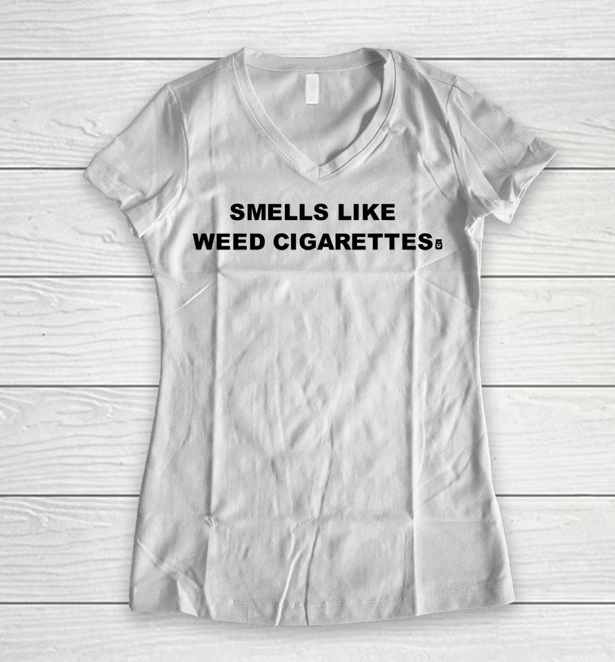 Honeytv Smells Like Weed Cigarettes Women V-Neck T-Shirt