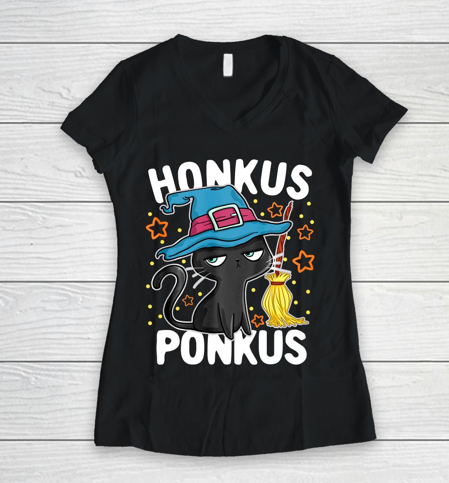 Honkus Ponkus Halloween Cute Hocus Witches Pocus Women V-Neck T-Shirt