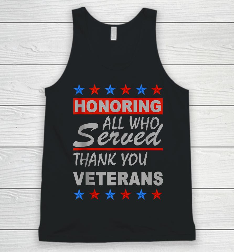 Honoring All Who Served Retro Vintage Thank You Veterans Day Unisex Tank Top