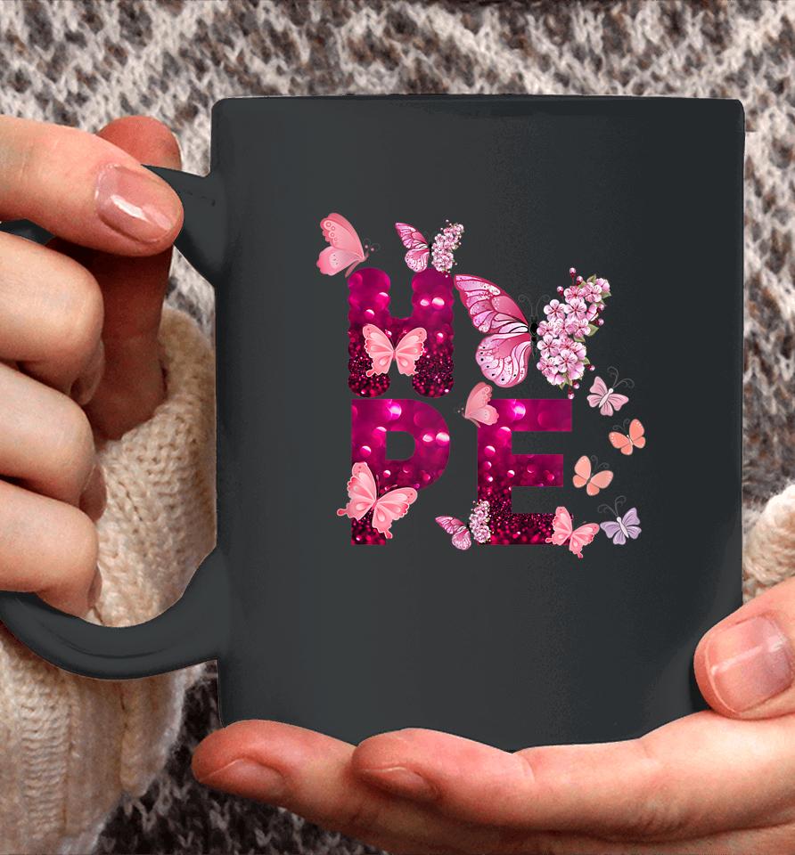 Hope Love Faith Pink Butterflies Cancer Awareness Coffee Mug