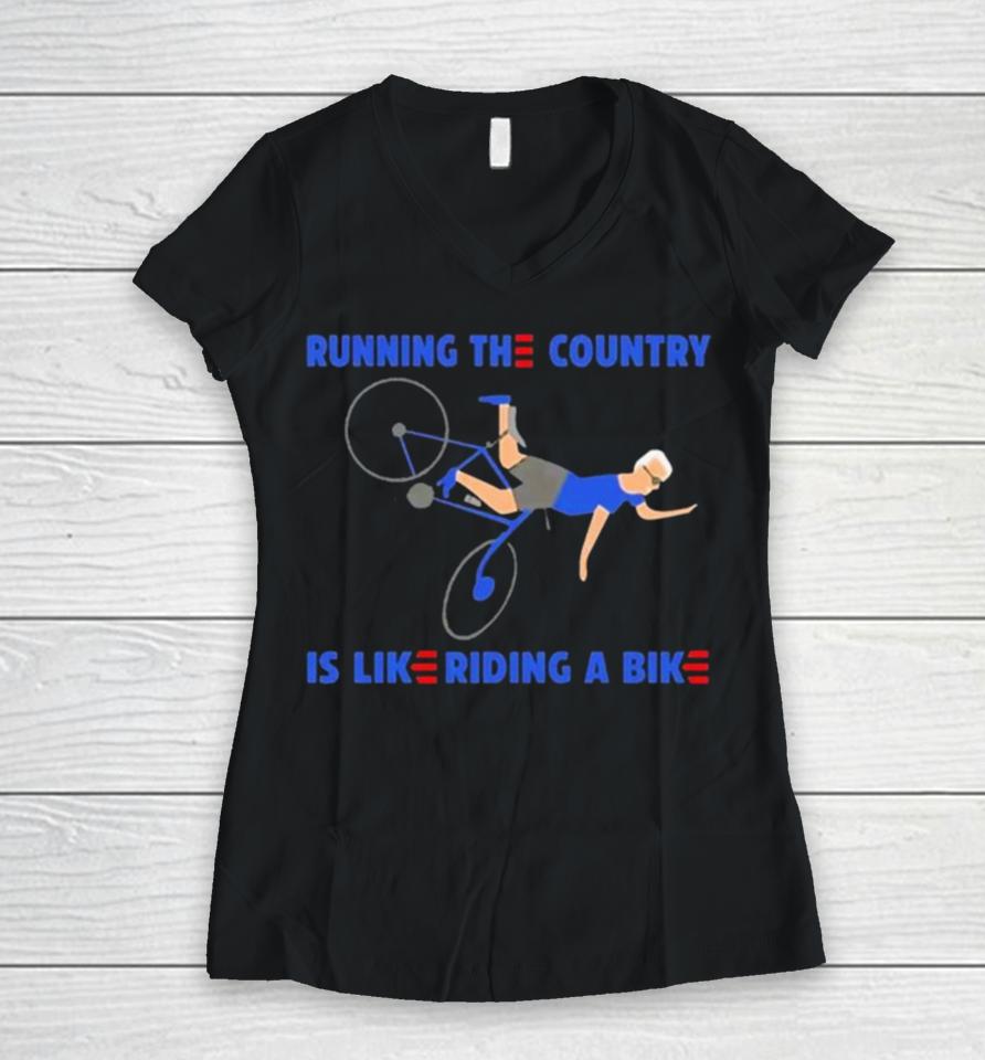 Horrible Biden Falling From Bike Women V-Neck T-Shirt