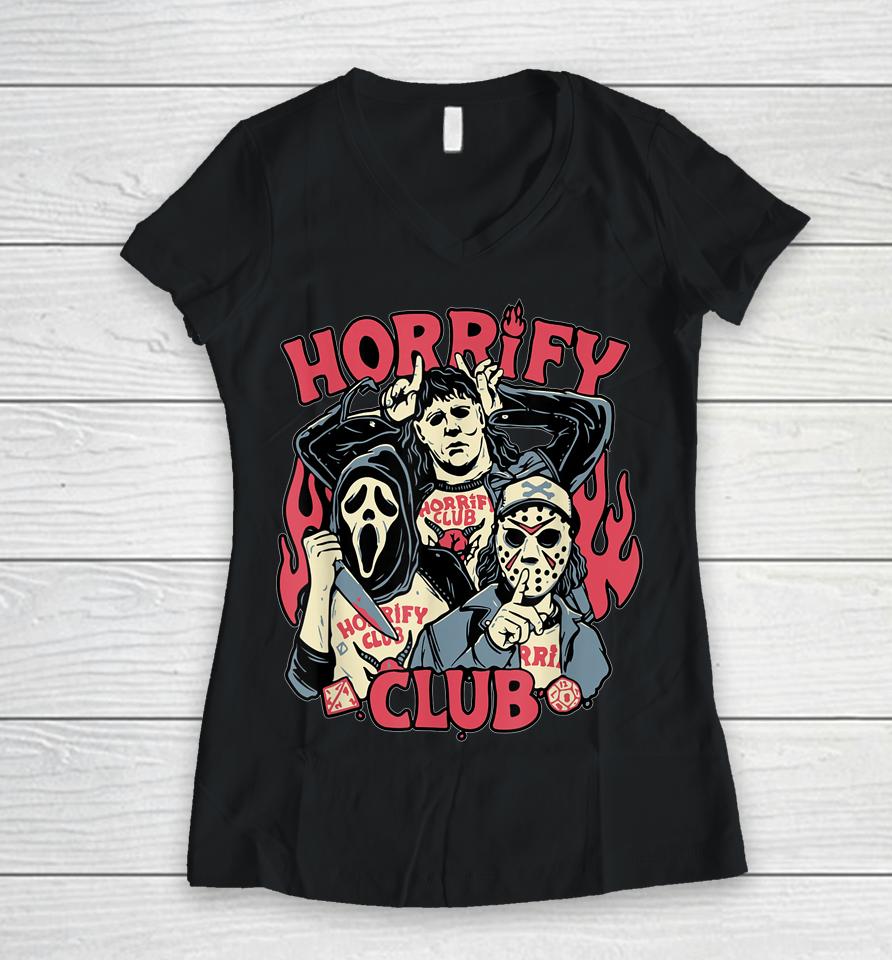 Horrify Club Hell Club Funny Halloween Costume Women V-Neck T-Shirt