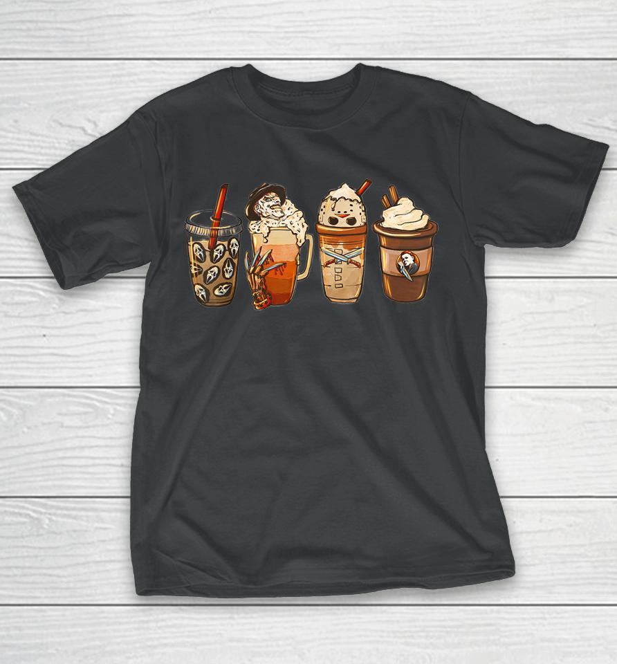 Horror Movie And Coffee Halloween Spooky Season Fall Coffee T-Shirt