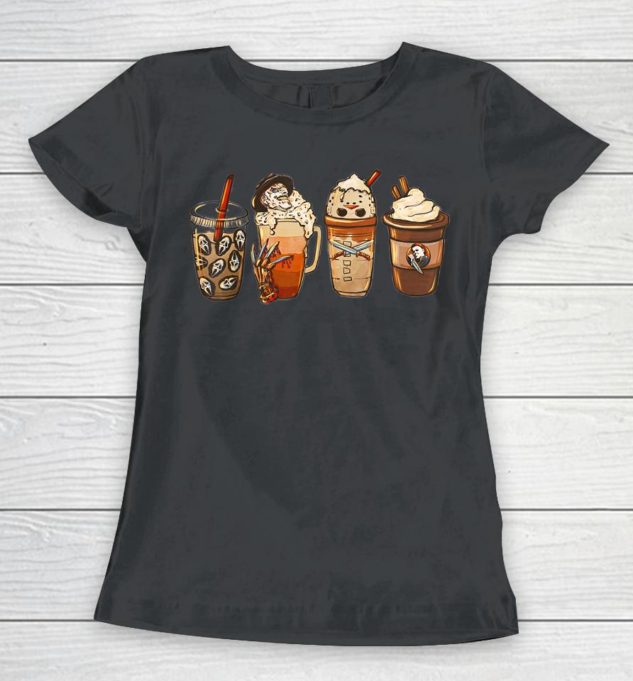 Horror Movie And Coffee Halloween Spooky Season Fall Coffee Women T-Shirt
