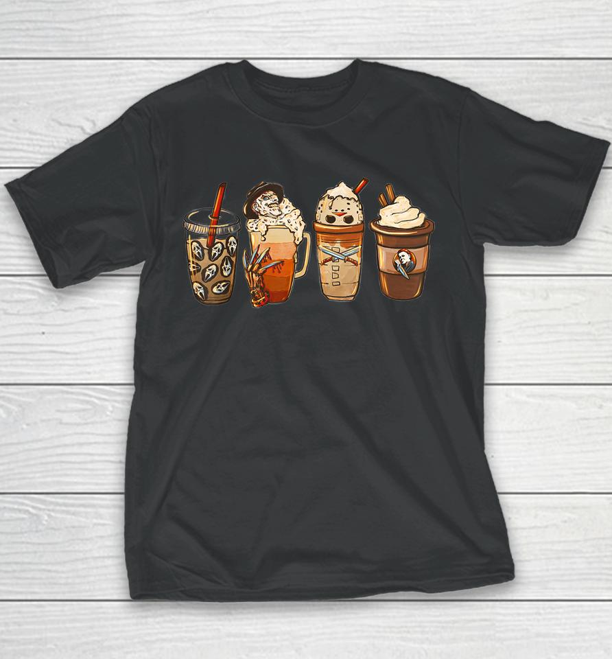 Horror Movie And Coffee Halloween Spooky Season Fall Coffee Youth T-Shirt