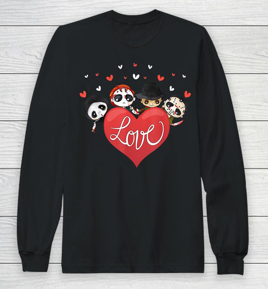 Horror Movie Character Chibi With Heart Love Valentine's Day Long Sleeve T-Shirt