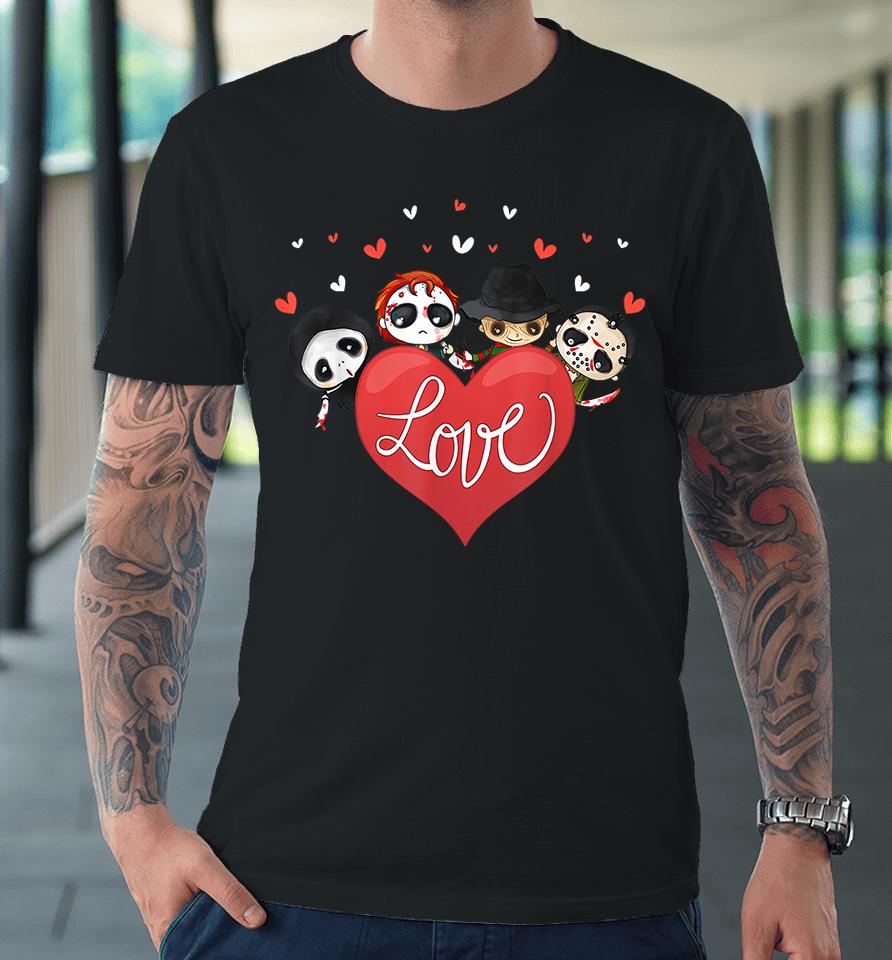 Horror Movie Character Chibi With Heart Love Valentine's Day Premium T-Shirt