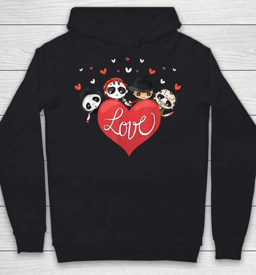 Horror Movie Character Chibi With Heart Love Valentine's Day Hoodie