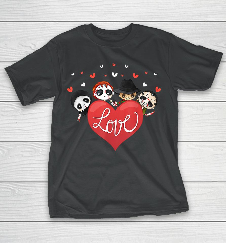 Horror Movie Character Chibi With Heart Love Valentine's Day T-Shirt