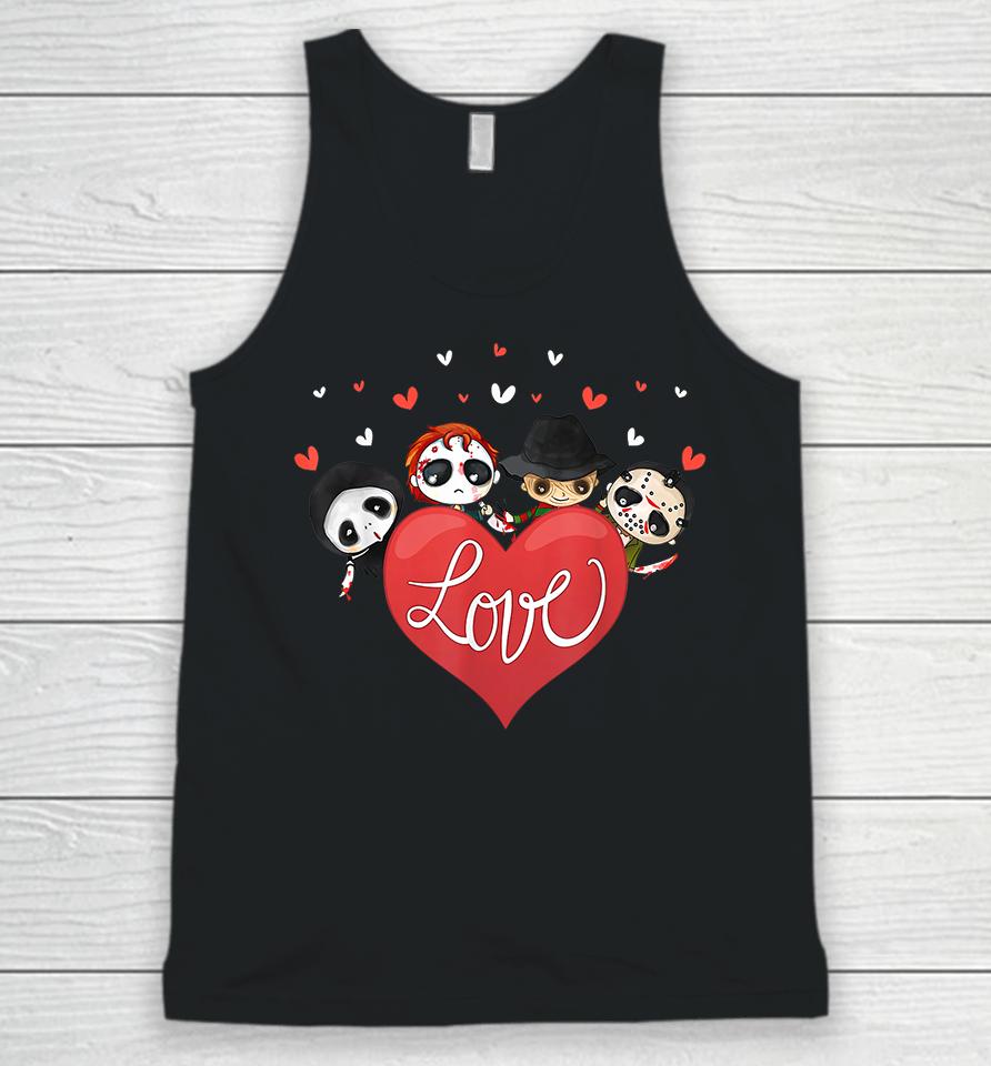 Horror Movie Character Chibi With Heart Love Valentine's Day Unisex Tank Top