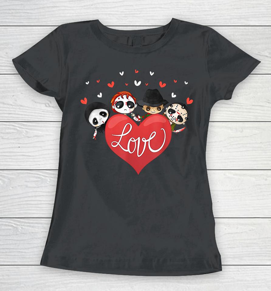 Horror Movie Character Chibi With Heart Love Valentine's Day Women T-Shirt