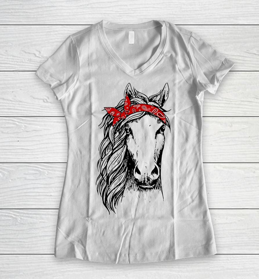 Horse Bandana Women V-Neck T-Shirt