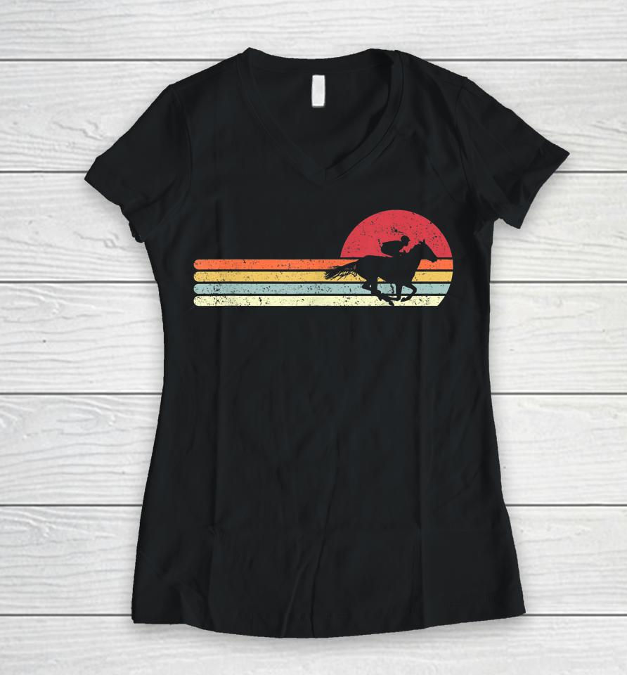 Horse Racing Retro Women V-Neck T-Shirt