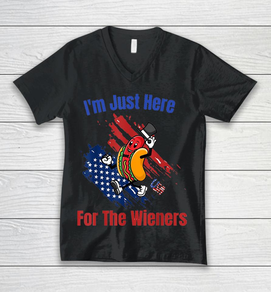 Hot Dog I'm Just Here For The Wieners 4Th Of July Unisex V-Neck T-Shirt