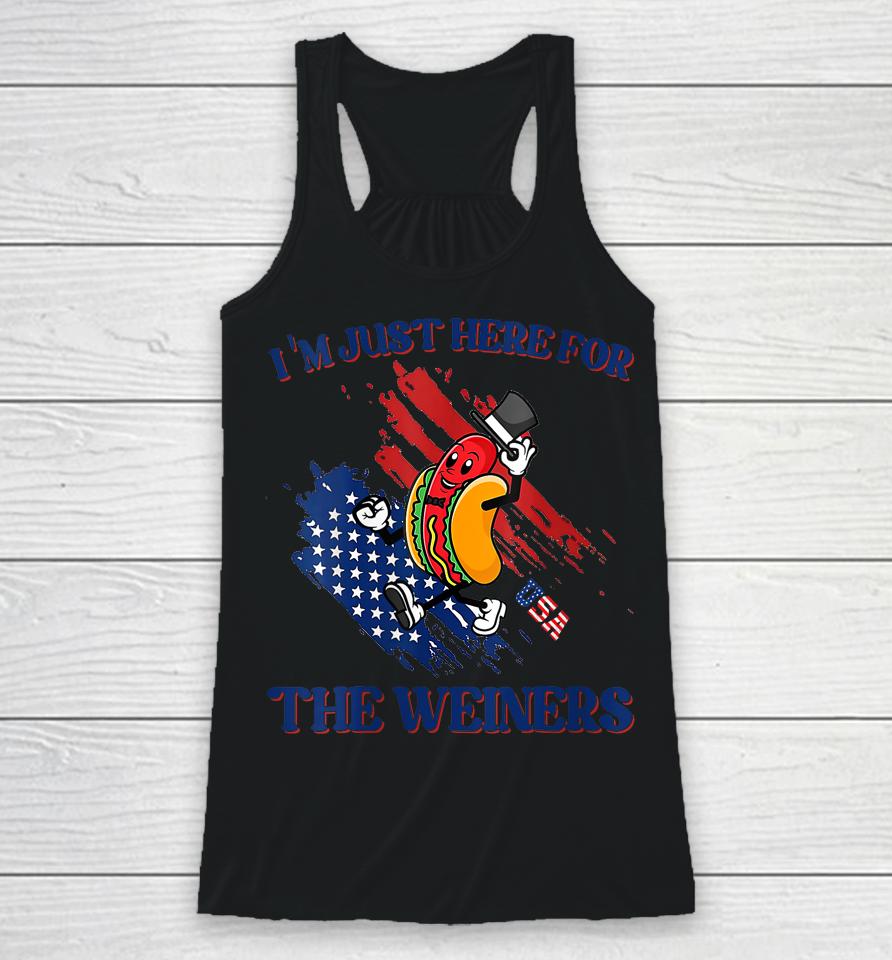 Hot Dog I'm Just Here For The Wieners Funny 4Th Of July Racerback Tank