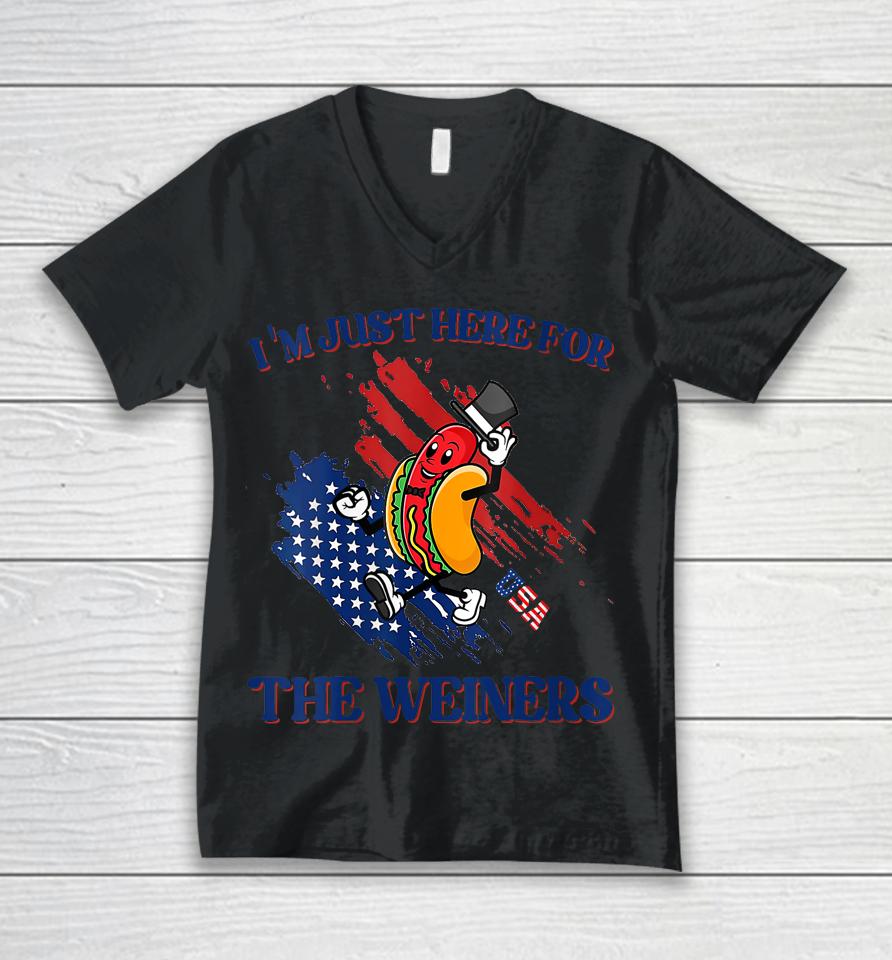 Hot Dog I'm Just Here For The Wieners Funny 4Th Of July Unisex V-Neck T-Shirt