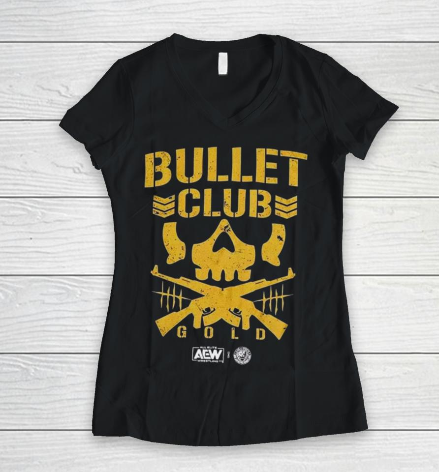 Hot Topic All Elite Wrestling Bullet Club Gold Aew Women V-Neck T-Shirt