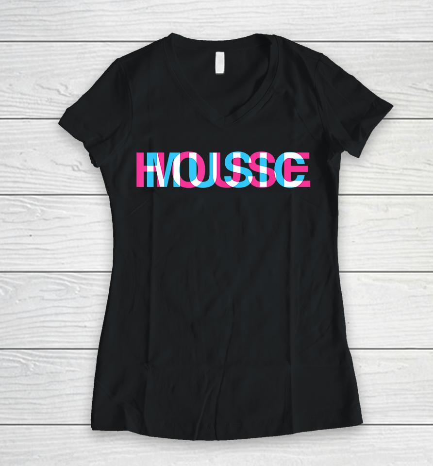 House Music Glitch Optical Illusion Women V-Neck T-Shirt