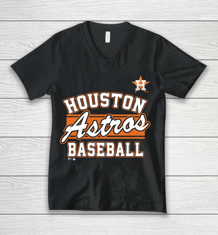 Houston Astros Fanatics Branded Heather Navy Quick Out Tri-Blend Unisex V-Neck T-Shirt