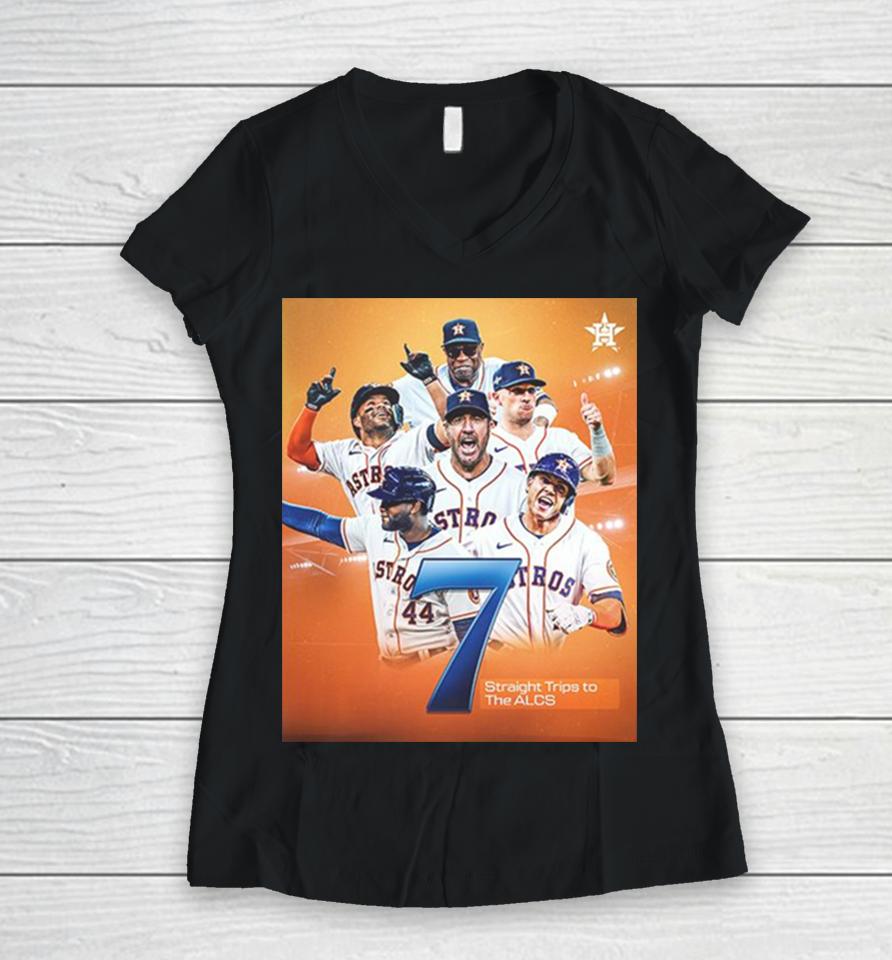 Houston Astros Lucky 7 Are Headed Back To The Alcs Mlb 2023 Postseason Women V-Neck T-Shirt
