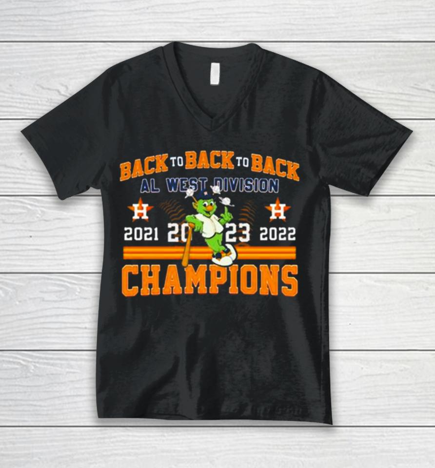 Houston Astros Mascot Back To Back To Back 2023 Al West Division Champions Unisex V-Neck T-Shirt