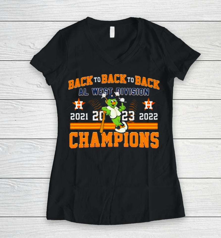 Houston Astros Mascot Back To Back To Back 2023 Al West Division Champions Women V-Neck T-Shirt