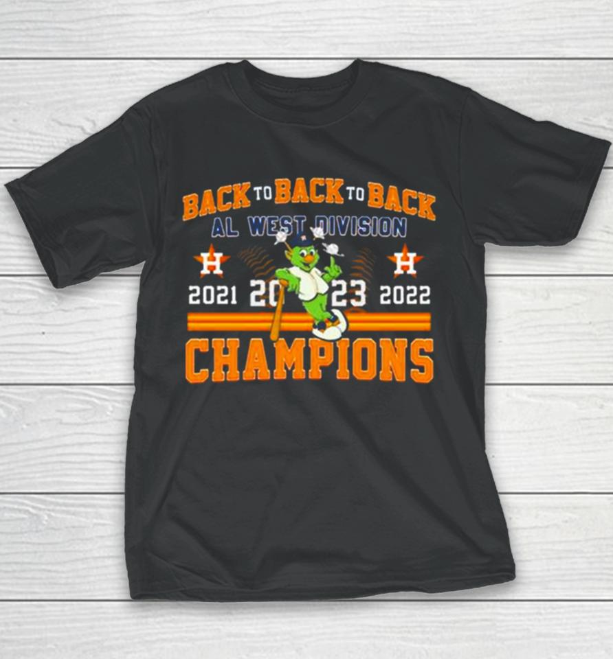 Houston Astros Mascot Back To Back To Back 2023 Al West Division Champions Youth T-Shirt