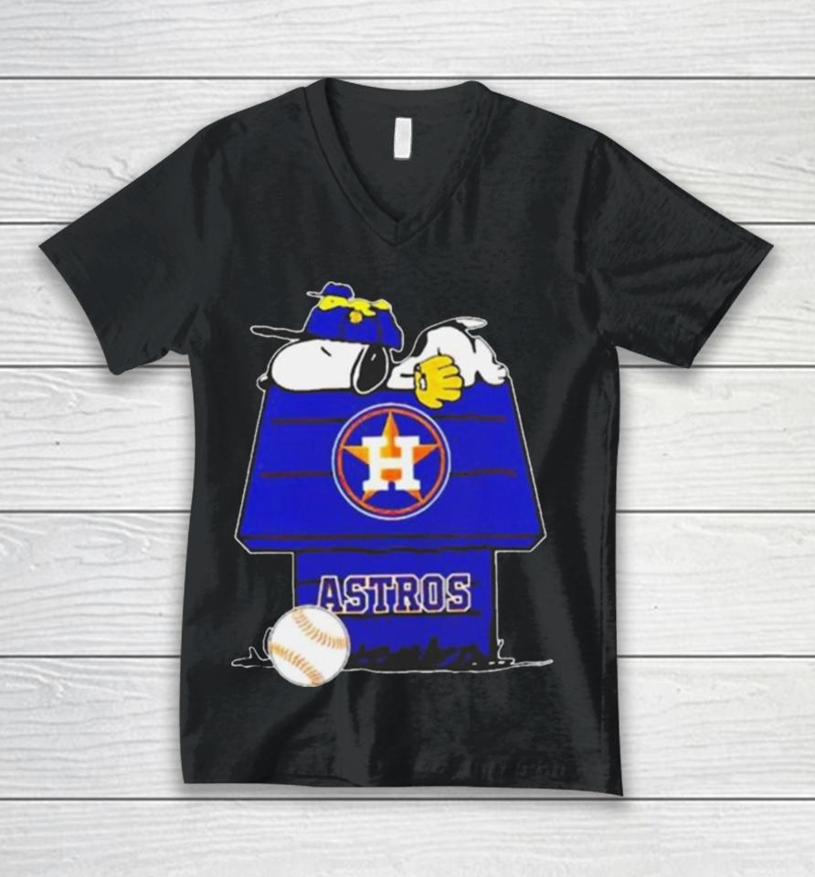 Houston Astros Snoopy And Woodstock The Peanuts Baseball Unisex V-Neck T-Shirt
