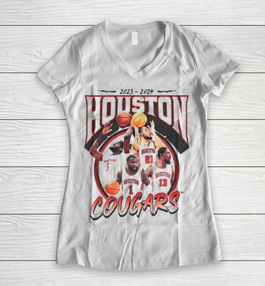 Houston Cougars 2024 Ncaa Men’s Basketball 2023 – 2024 Post Season Women V-Neck T-Shirt