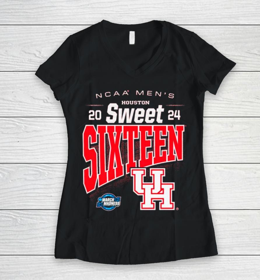 Houston Cougars 2024 Ncaa Men’s Basketball Sweet Sixteen Women V-Neck T-Shirt