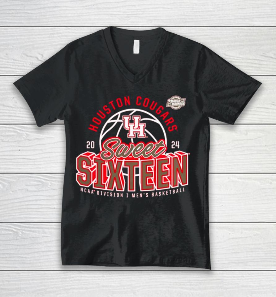 Houston Cougars 2024 Ncaa Men’s Basketball Tournament March Madness Sweet Sixteen Defensive Stance Unisex V-Neck T-Shirt