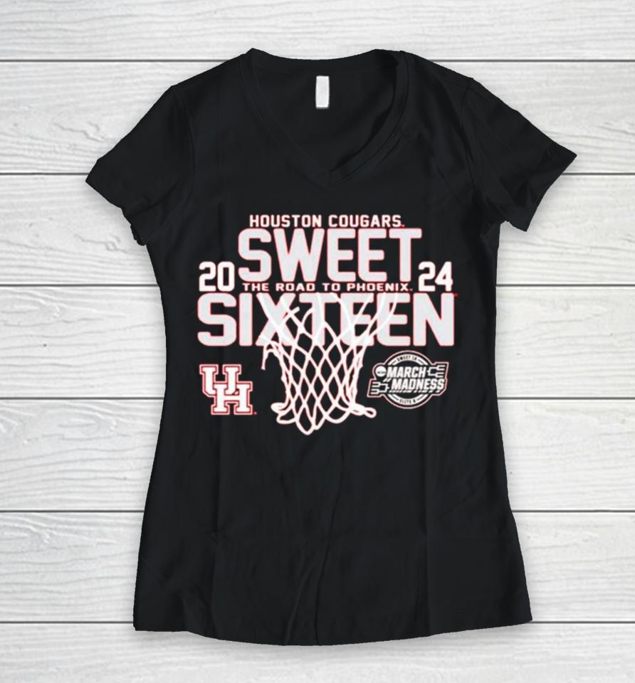 Houston Cougars 2024 Sweet Sixteen The Road To Phoenix Women V-Neck T-Shirt
