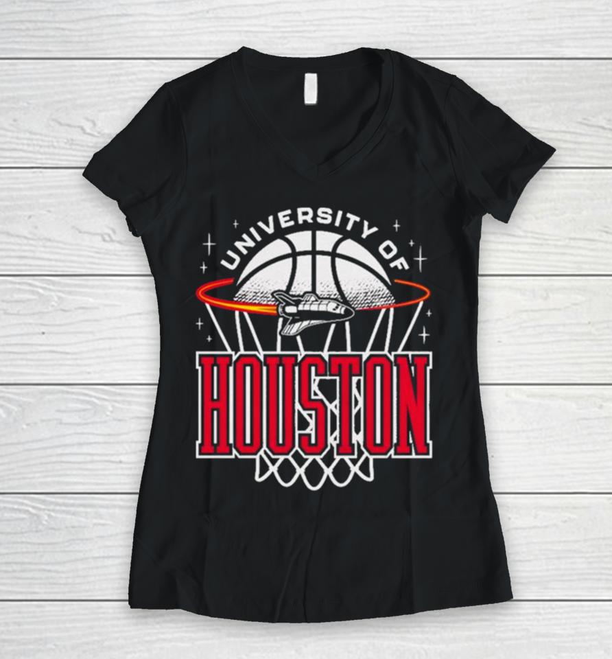 Houston Cougars Basketball Retro Rocket Tee Women V-Neck T-Shirt