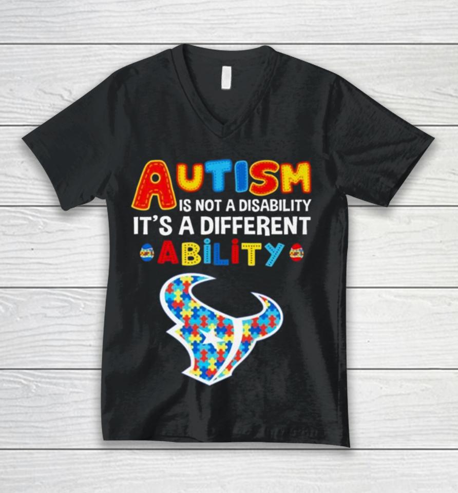 Houston Texans Autism Is Not A Disability It’s A Different Ability Unisex V-Neck T-Shirt