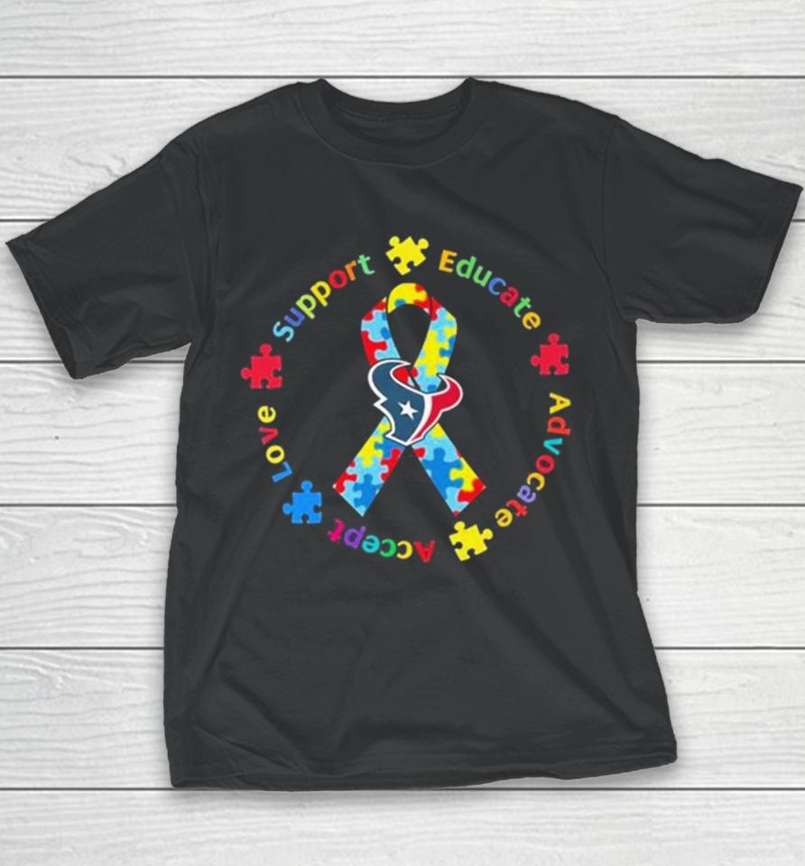 Houston Texans Support Educate Advocate Accept Love Autism Awareness Youth T-Shirt