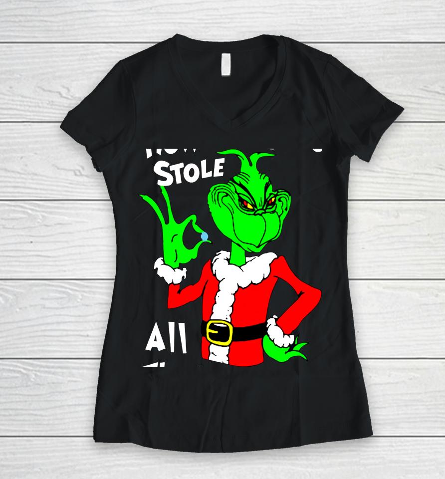 How The Grinchs Stole All The Percs From The Whoville Elderly Home Women V-Neck T-Shirt