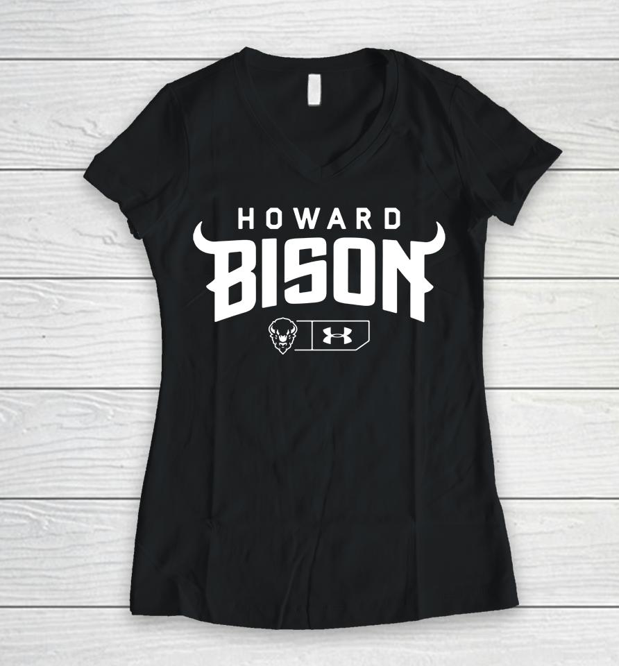 Howard Bison Under Armour Lockup Tech Raglan Women V-Neck T-Shirt