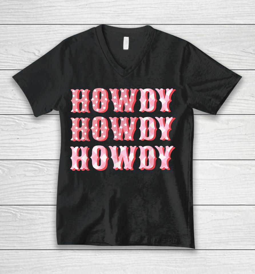 Howdy Cowgirl Boots Bling Women Cute Western Country Unisex V-Neck T-Shirt