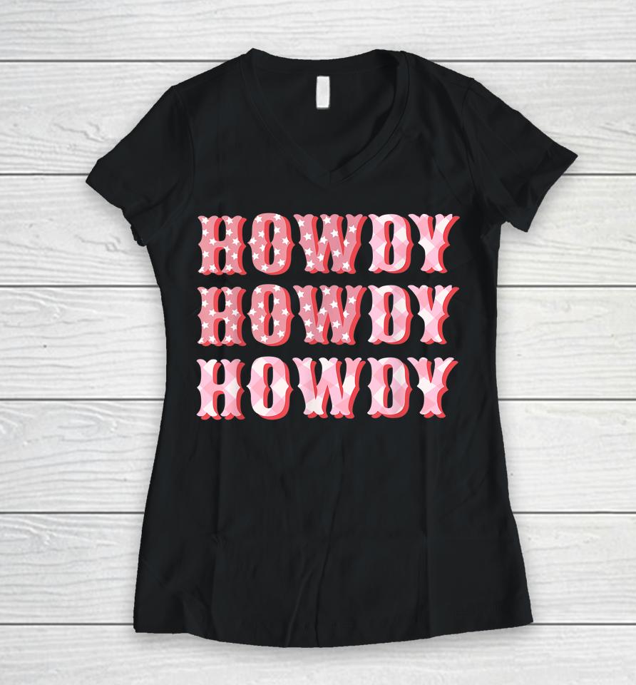 Howdy Cowgirl Boots Bling Women Cute Western Country Women V-Neck T-Shirt