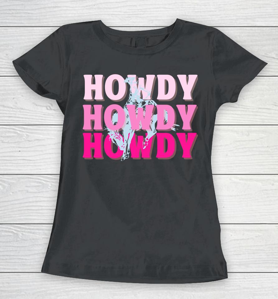 Howdy Cowgirl Vintage Horse Bucking Western Bachelorette Women T-Shirt